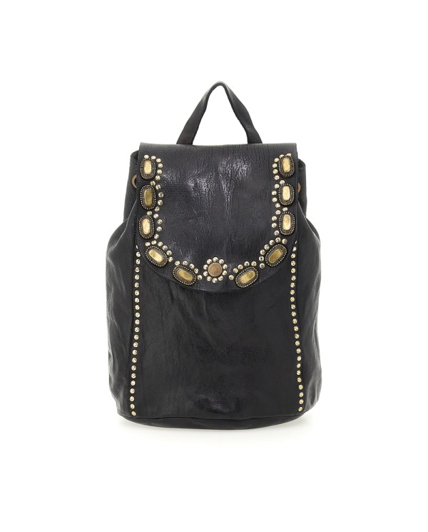 CAMPOMAGGI ZAINO IN PELLE NERA CON BORCHIE CASSIOPEA