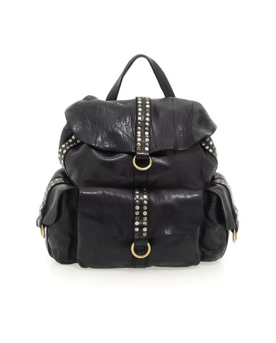 CAMPOMAGGI ZAINO IN PELLE NERA CON RIVETTI KURA