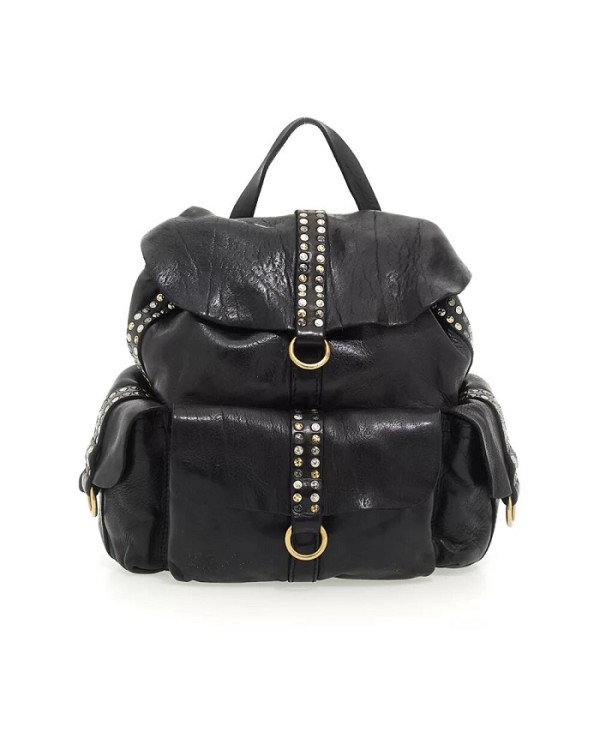 CAMPOMAGGI ZAINO IN PELLE NERA CON RIVETTI KURA