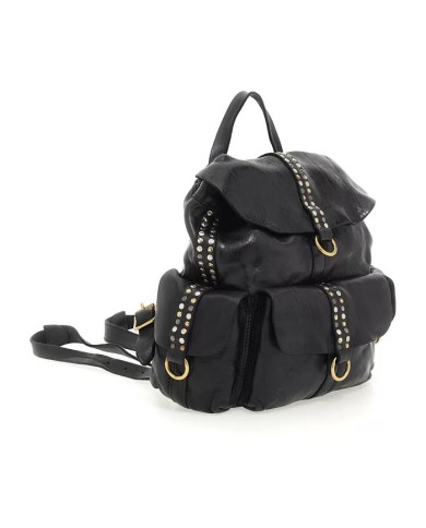CAMPOMAGGI ZAINO IN PELLE NERA CON RIVETTI KURA