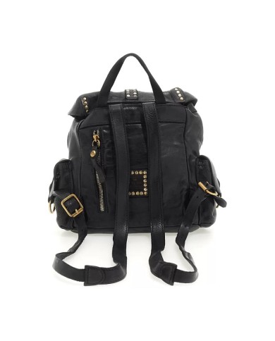 CAMPOMAGGI ZAINO IN PELLE NERA CON RIVETTI KURA
