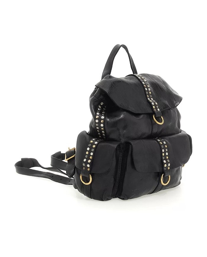 CAMPOMAGGI ZAINO IN PELLE NERA CON RIVETTI KURA
