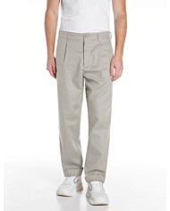 REPLAY PANTALONI REGULAR FIT IN LINO E COTONE