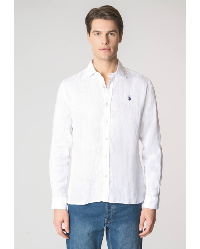 U.S. POLO CAMICIA SLIM FIT IN LINO CON COLLETTO FRANCESE
