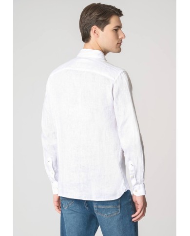 U.S. POLO CAMICIA SLIM FIT IN LINO CON COLLETTO FRANCESE