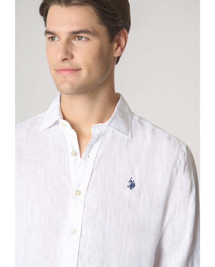 U.S. POLO CAMICIA SLIM FIT IN LINO CON COLLETTO FRANCESE