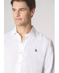 U.S. POLO CAMICIA SLIM FIT IN LINO CON COLLETTO FRANCESE