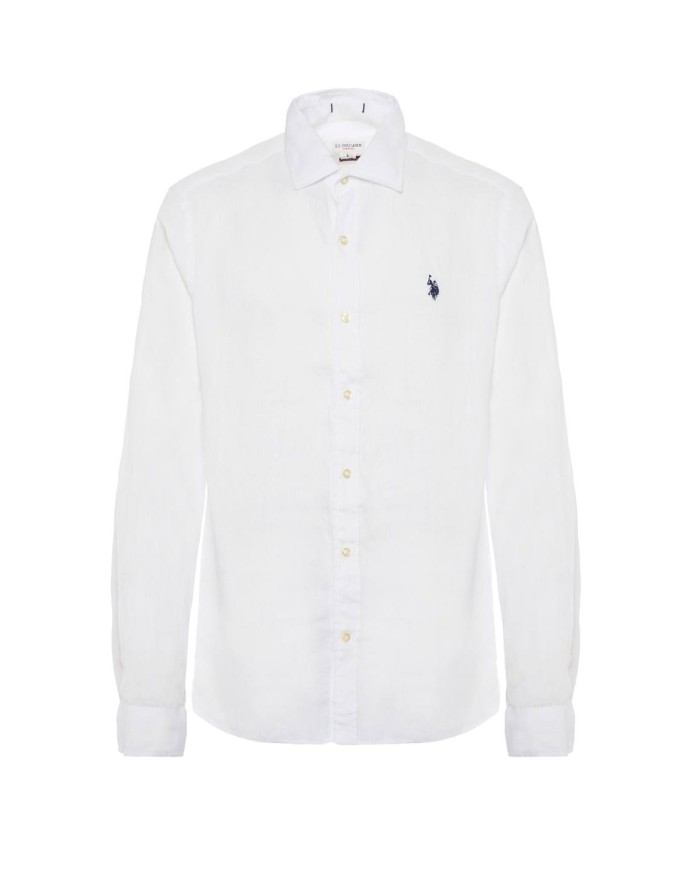 U.S. POLO CAMICIA SLIM FIT IN LINO CON COLLETTO FRANCESE