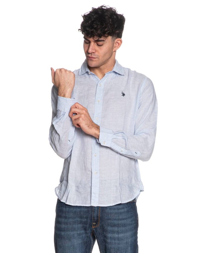 U.S. POLO CAMICIA SLIM FIT IN LINO CON COLLETTO FRANCESE
