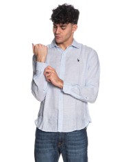 U.S. POLO CAMICIA SLIM FIT IN LINO CON COLLETTO FRANCESE