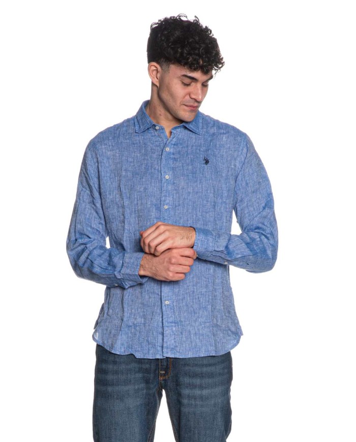 U.S. POLO CAMICIA SLIM FIT IN LINO CON COLLETTO FRANCESE