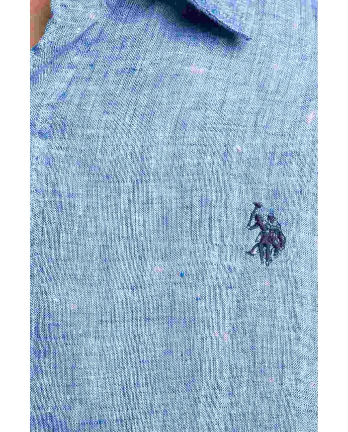 U.S. POLO CAMICIA SLIM FIT IN LINO CON COLLETTO FRANCESE