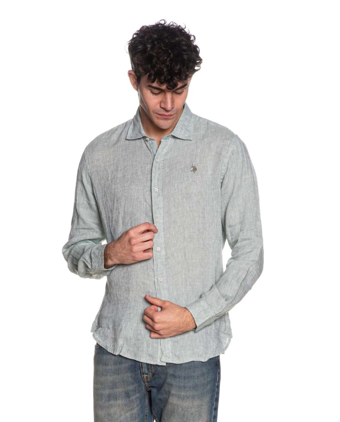 U.S. POLO CAMICIA SLIM FIT IN LINO CON COLLETTO FRANCESE