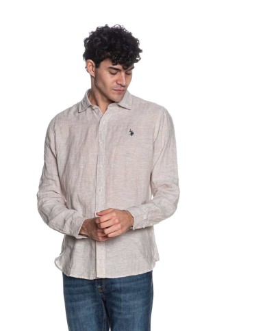 U.S. POLO CAMICIA SLIM FIT IN LINO CON COLLETTO FRANCESE