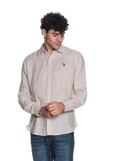 U.S. POLO CAMICIA SLIM FIT IN LINO CON COLLETTO FRANCESE