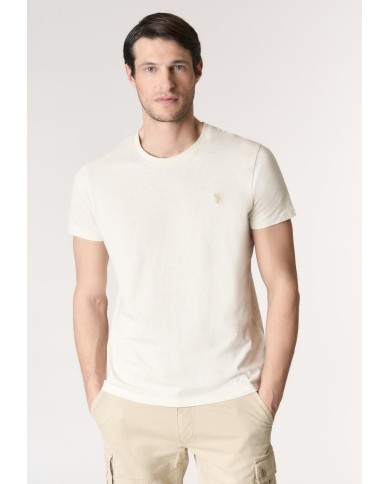 U.S. POLO MAGLIETTA IN COTONE MELANGE CON LOGO RICAMATO