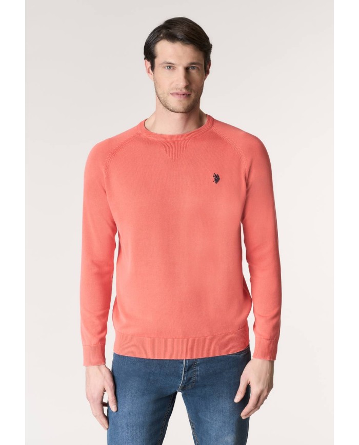 U.S. POLO MAGLIA GIROCOLLO IN COTONE OVERDYED