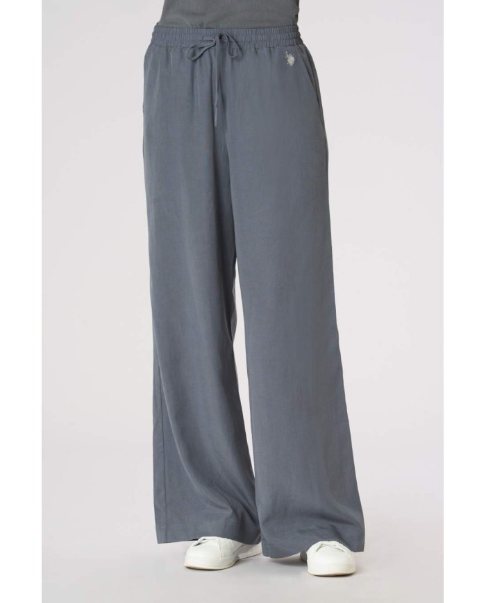 U.S. POLO PANTALONI IN LYOCELL E LINO GAMBA AMPIA E COULISSE