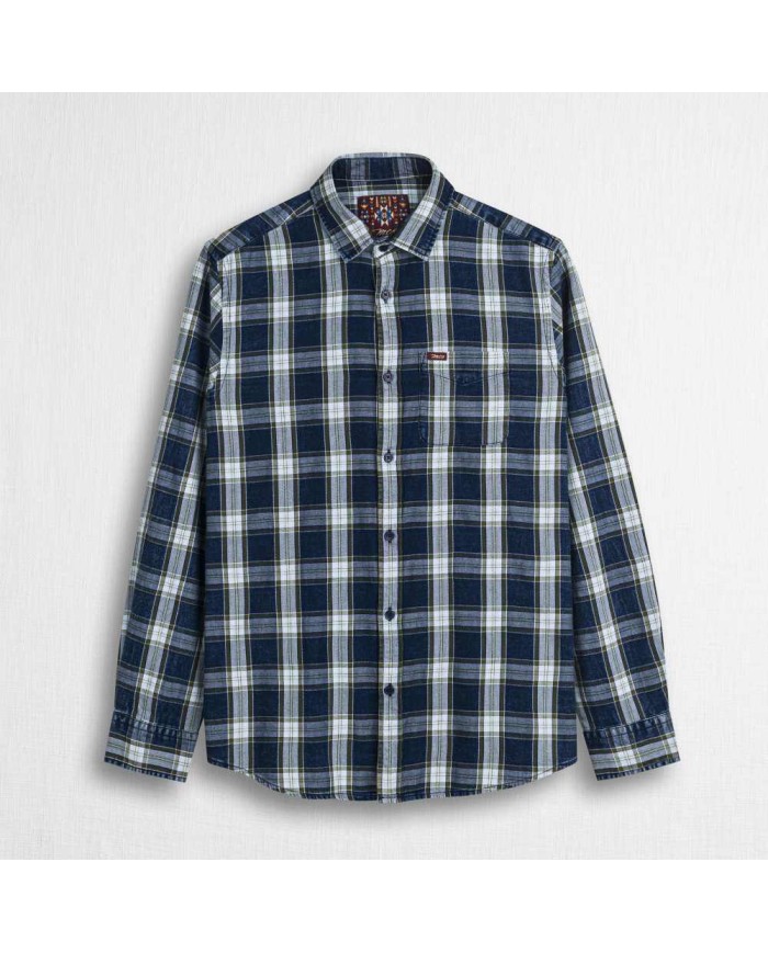 MCS CAMICIA IN COTONE A QUADRI INDIGO