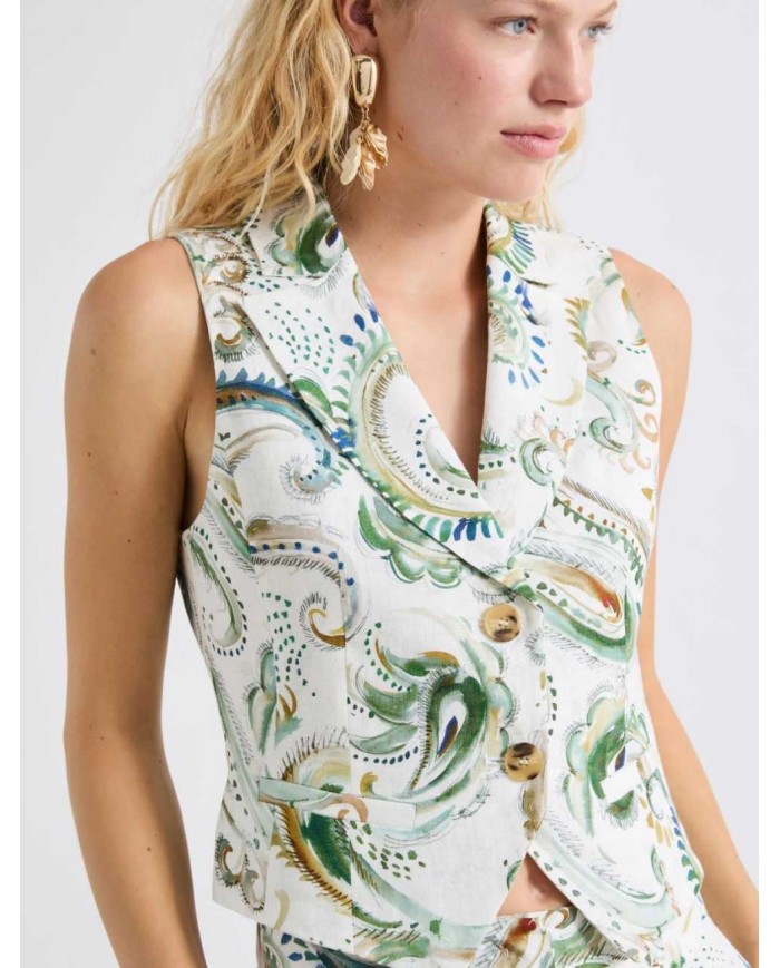 MARELLA GILET IN LINO STAMPATO