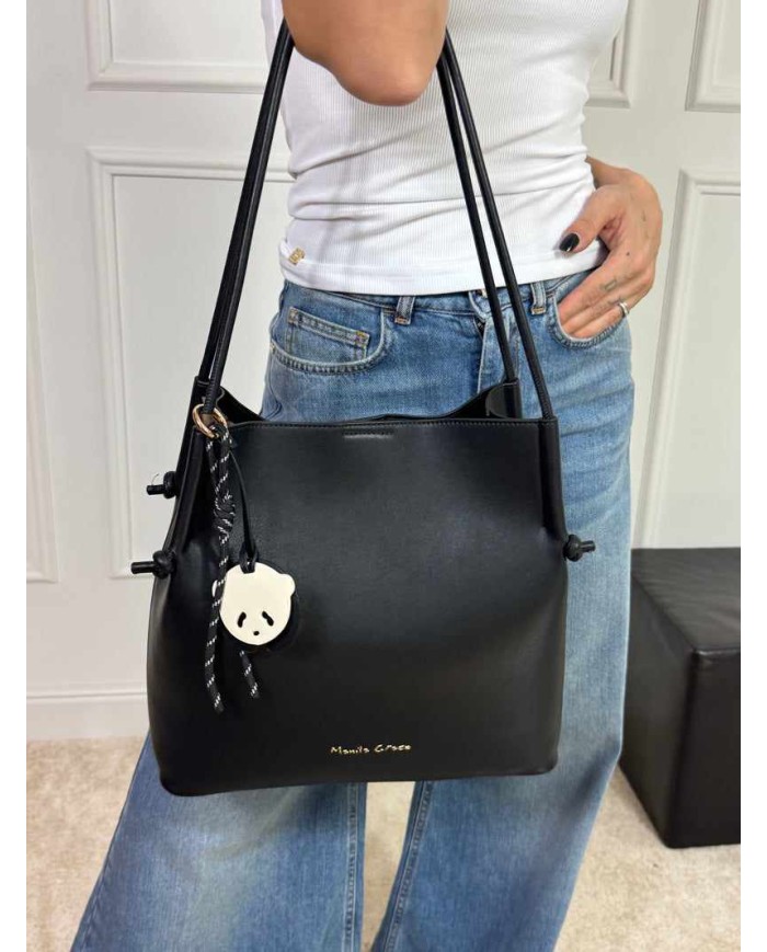 MANILA GRACE BORSA TOTE ECOPELLE LISCIA CHARM PANDA