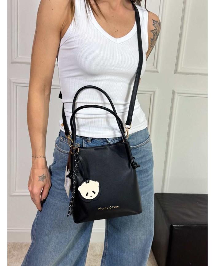 MANILA GRACE BORSA TOTE PICCOLA ECOPELLE CHARM PANDA