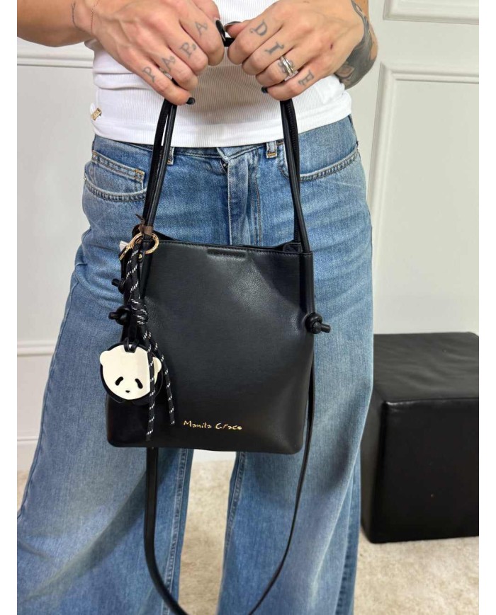 MANILA GRACE BORSA TOTE PICCOLA ECOPELLE CHARM PANDA