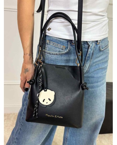 MANILA GRACE BORSA TOTE PICCOLA ECOPELLE CHARM PANDA
