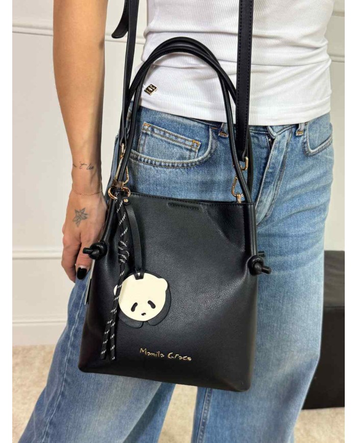 MANILA GRACE BORSA TOTE PICCOLA ECOPELLE CHARM PANDA