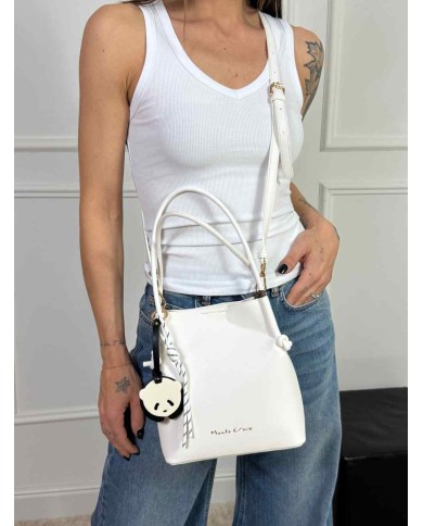 MANILA GRACE BORSA TOTE PICCOLA ECOPELLE CHARM PANDA