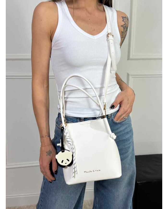 MANILA GRACE BORSA TOTE PICCOLA ECOPELLE CHARM PANDA