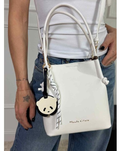 MANILA GRACE BORSA TOTE PICCOLA ECOPELLE CHARM PANDA