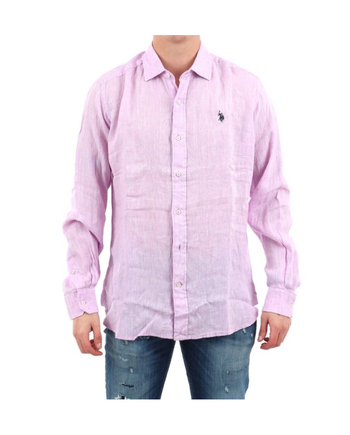 U.S. POLO CAMICIA SLIM FIT IN LINO CON COLLETTO FRANCESE