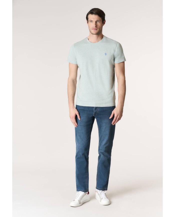 U.S. POLO MAGLIETTA IN COTONE MELANGE CON LOGO RICAMATO