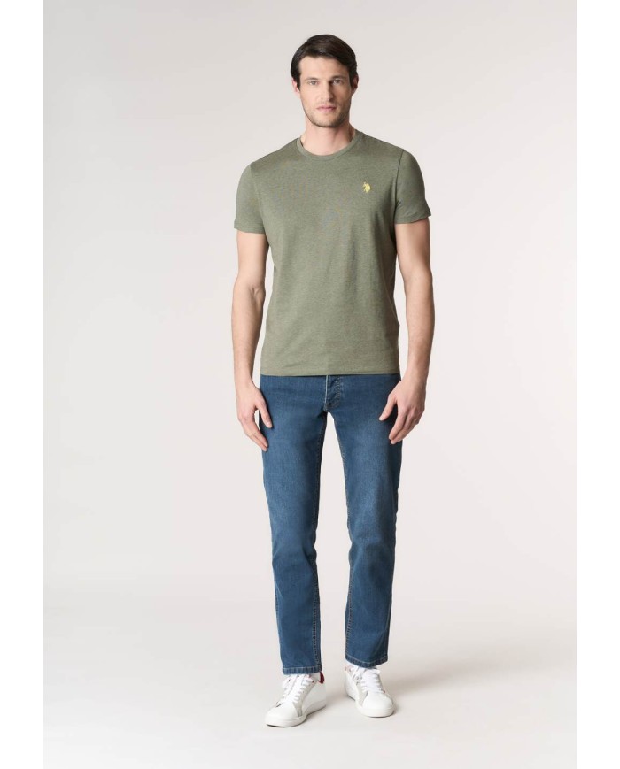 U.S. POLO MAGLIETTA IN COTONE MELANGE CON LOGO RICAMATO