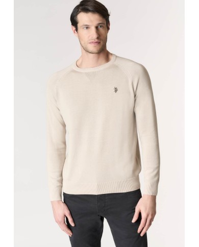 U.S. POLO MAGLIA GIROCOLLO IN COTONE OVERDYED