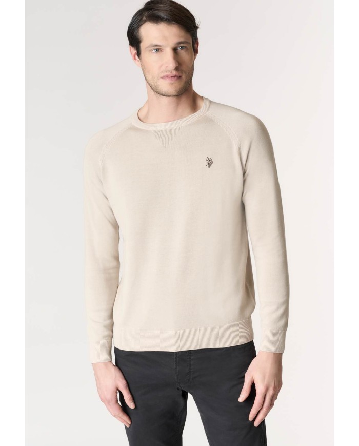 U.S. POLO MAGLIA GIROCOLLO IN COTONE OVERDYED