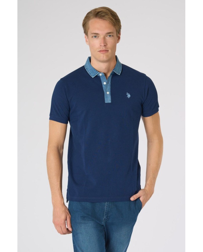 U.S. POLO POLO SHIRT IN COTONE INDIGO CON COLLETTO A CONTRASTO