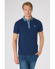 U.S. POLO POLO SHIRT IN COTONE INDIGO CON COLLETTO A CONTRASTO