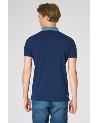 U.S. POLO POLO SHIRT IN COTONE INDIGO CON COLLETTO A CONTRASTO