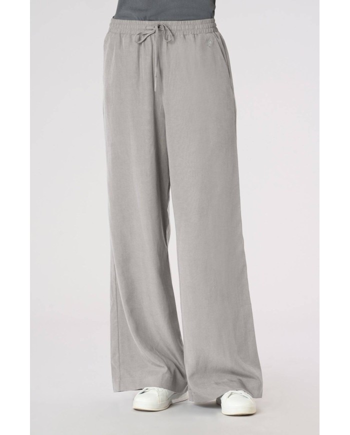 U.S. POLO PANTALONI IN LYOCELL E LINO GAMBA AMPIA E COULISSE