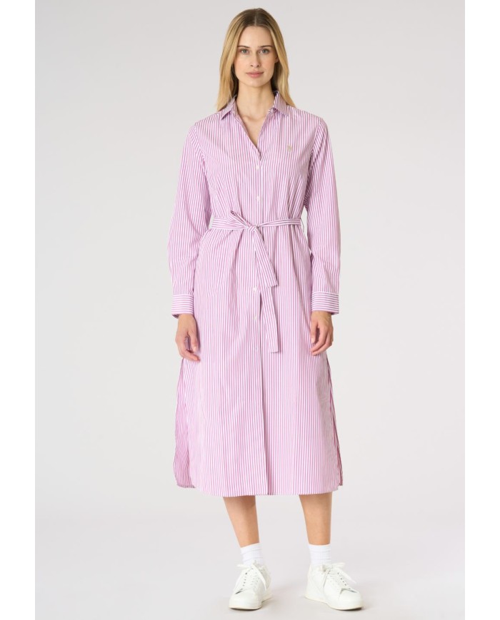 U.S. POLO ABITO CHEMISIER A RIGHE CON CINTURA IN VITA