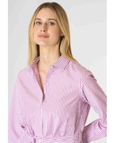 U.S. POLO ABITO CHEMISIER A RIGHE CON CINTURA IN VITA