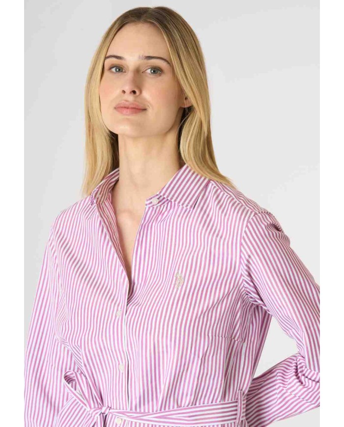 U.S. POLO ABITO CHEMISIER A RIGHE CON CINTURA IN VITA