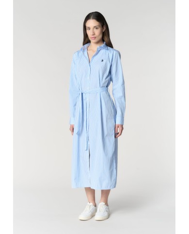 U.S. POLO ABITO CHEMISIER A RIGHE CON CINTURA IN VITA