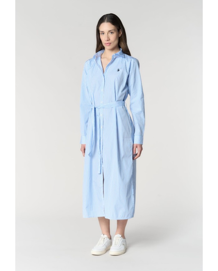 U.S. POLO ABITO CHEMISIER A RIGHE CON CINTURA IN VITA