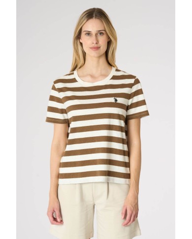 U.S. POLO MAGLIETTA A RIGHE IN MISTO COTONE E LINO