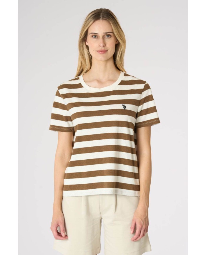 U.S. POLO MAGLIETTA A RIGHE IN MISTO COTONE E LINO