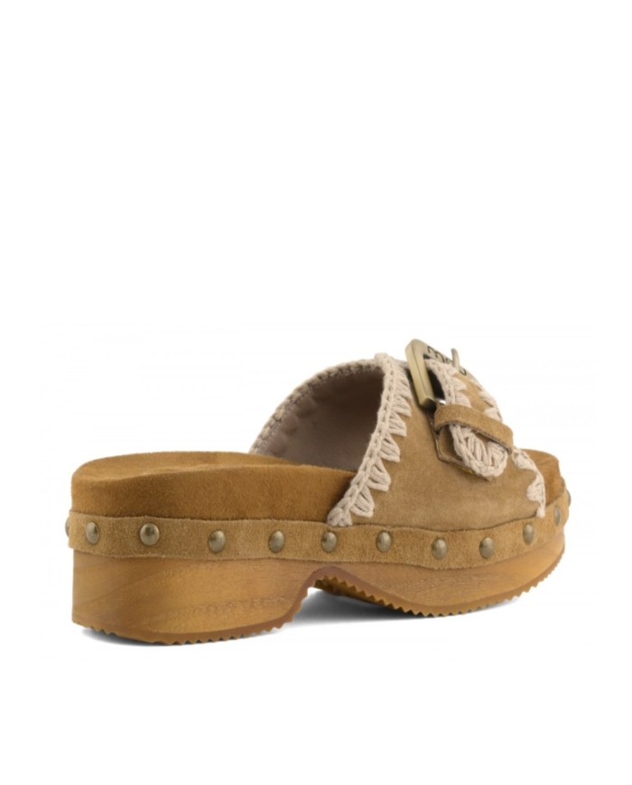 MOU SANDALI DONNA LOW HEEL WOOD CLOG BUCKLE