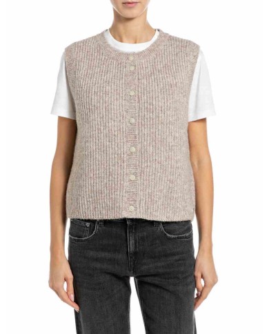REPLAY GILET IN MISTO LANA CROPPED
